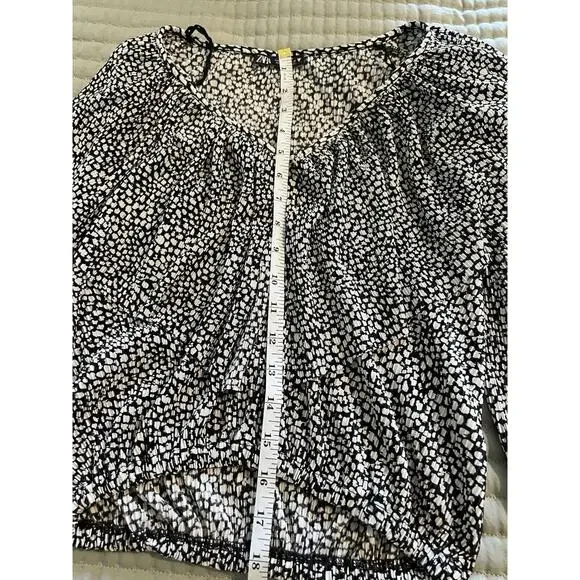 Zara Blouse Women's Size Small Ruffle Neck Crop Long Sleeve Boho Black & White - Picture 9 of 9
